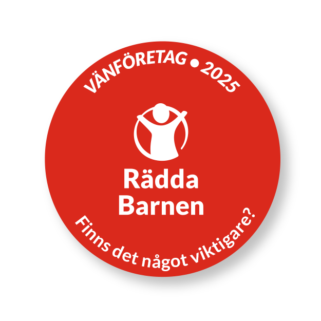 Ett rött emblem med texten 